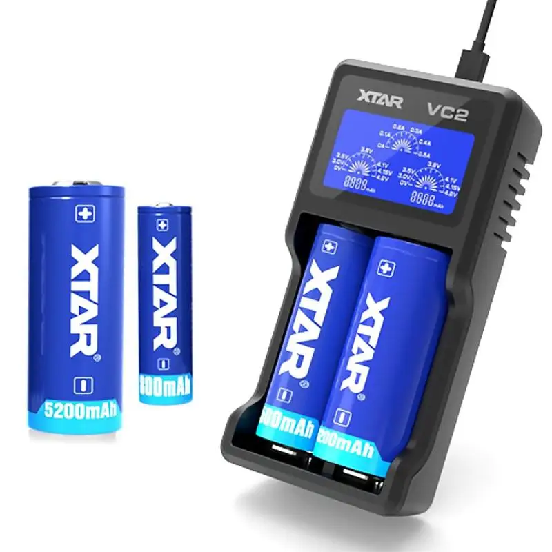 XTAR VC2 Portable Li-ion Battery Charger NiMH Battery Charger Battery Charger 2 Slots Smart LCD Lithium Nickel-hydrogen Battery