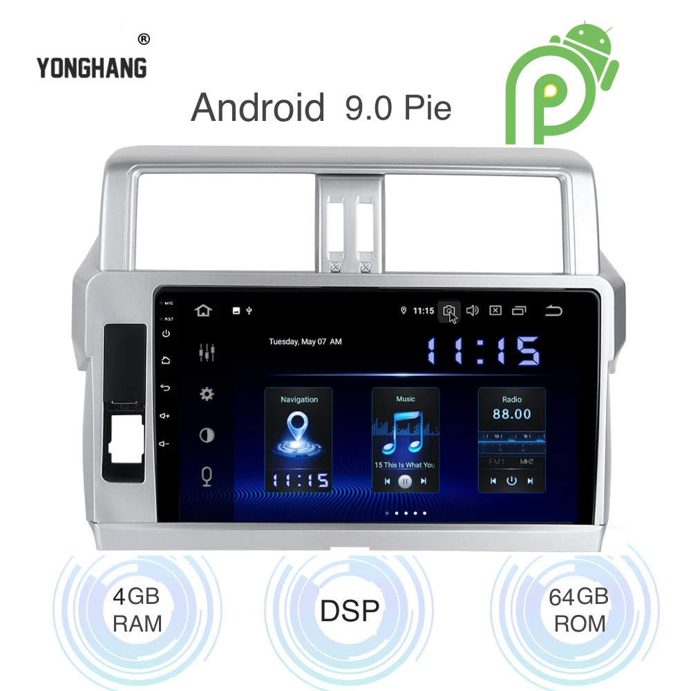 Android 9,0 автомобильный радиоприемник 1 Din gps Navi для Toyota Prado 150 2013- PX6 DSP ips HDMI выход 4 Гб+ 64 Гб RDS Wi-Fi BT