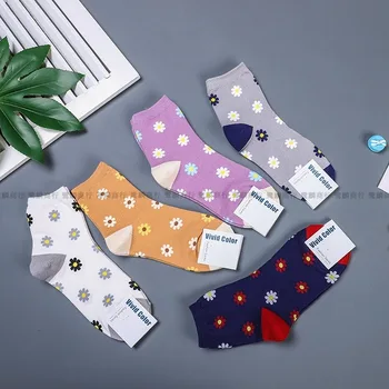 

Daisy Woman Sock Ladies Thin Socks Flower for Women Happy Short Sox White Couples Cotton Cute Trendy Spring Breathable Sokken