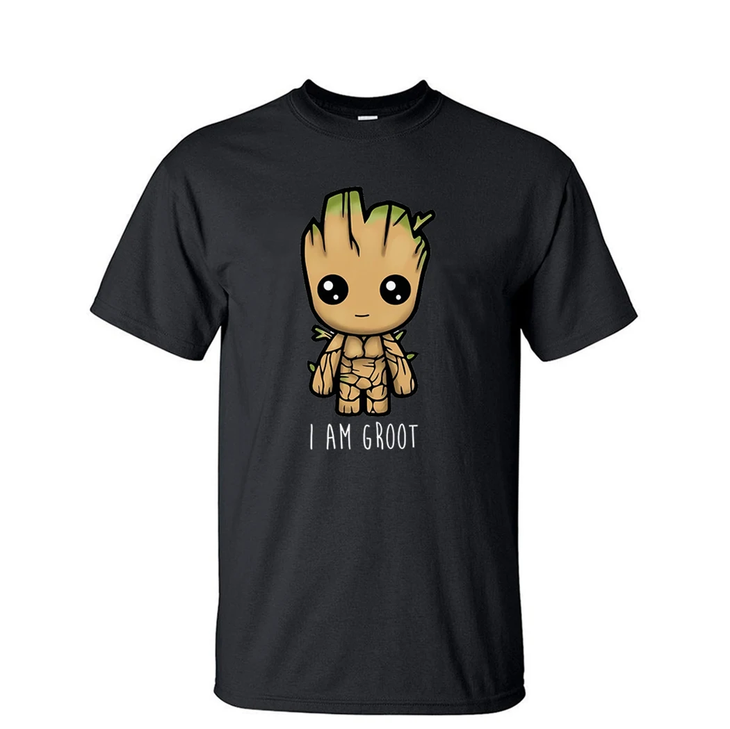 I Am Groot, Мужская футболка, хранители Галактики, фильм, летние топы, футболки, повседневная хлопковая толстовка, Harajuku Shirs, уличная одежда - Цвет: Black