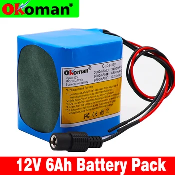 

Okoman large capacity battery pack 12V 6000mAh 18650 lithium ion rechargeable battery 6Ah DC12.6V portable battery pack