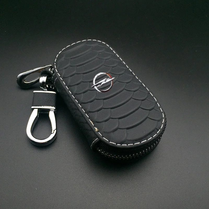 Черный чехол из натуральной кожи для ключей автомобиля с логотипом бренда автомобиля Высококачественная декоративная крышка для ключей сумка для Abarth Alfa Romeo Renault Opel - Название цвета: Opel