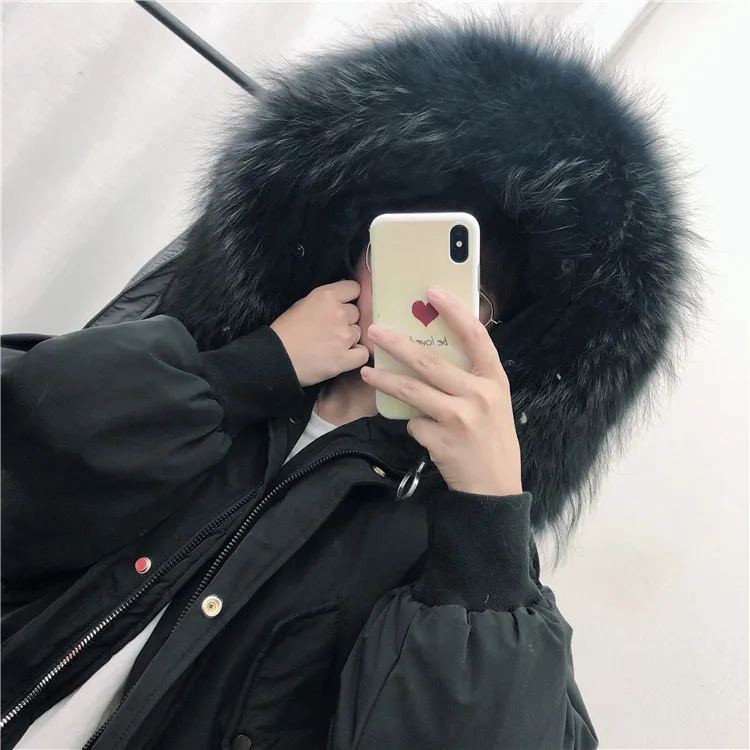 Зима, стиль, корейский стиль, короткий пуховик с лентами, женский, приталенный, для похудения, большой меховой воротник, с капюшоном, модный
