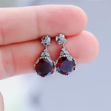 Элегантные женские круглые красные циркониевые серьги-гвоздики роскошные серебряные вечерние серьги для женщин Простые Свадебные Белый Камень Серьги