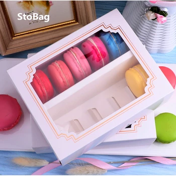 

StoBag 10pcs window macaron pastry snack box cake Packing chocolate box DIY Handmade cake Gift Birthday Party Decoration