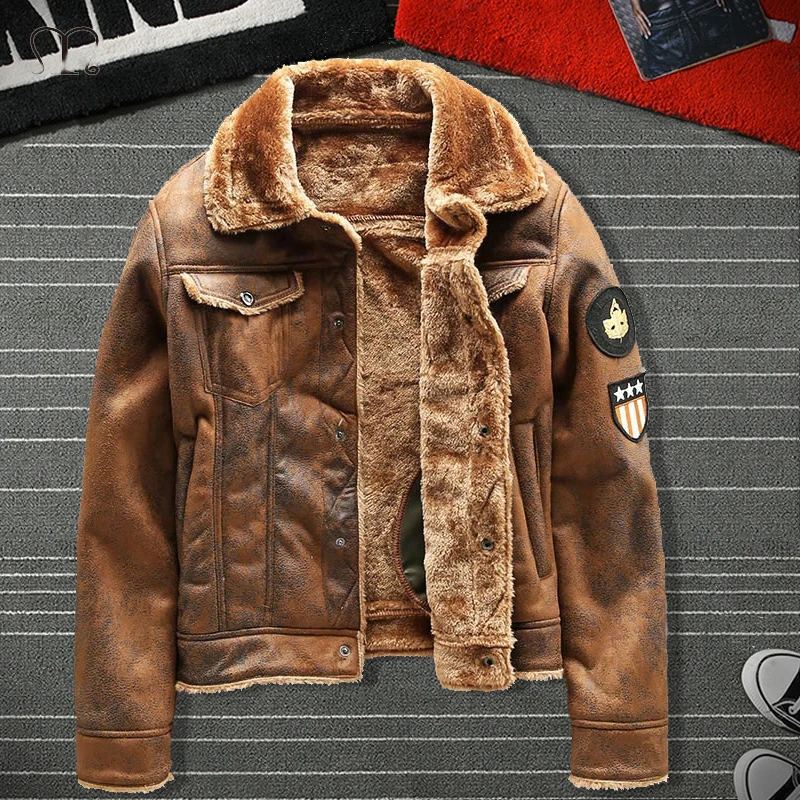 Air Force Pilot Leather Jacket Men Plus Velvet Thickened PU Male Fur Coat Outwear Autumn Winter Clothing | Мужская одежда