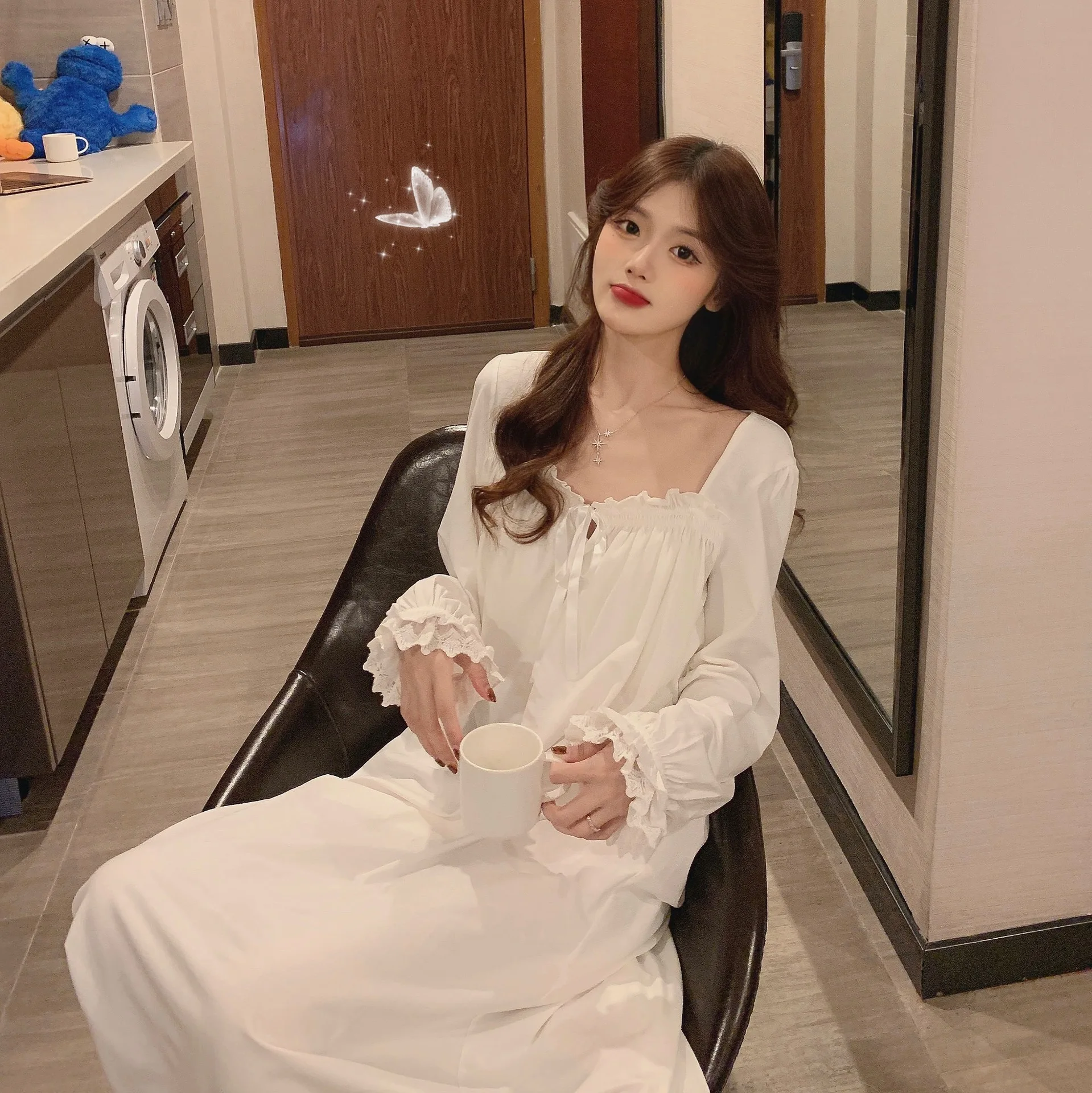 

Photo Shoot 2020 Autumn New Style Korean-style Palace Style Long Sleeve Lace Cute Princess Nightgown Loose Clothing Female