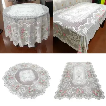 

Flower Pattern Tablecloth Hot Sale Linen and Cotton Lace Edge Rectangular Table Cloth Home Hotel Textile