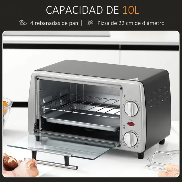 Forno Elettrico Da Tavolo Homcom 10 L 750W Temperatura 230 ℃     36,5X26X22 cm Argento 5