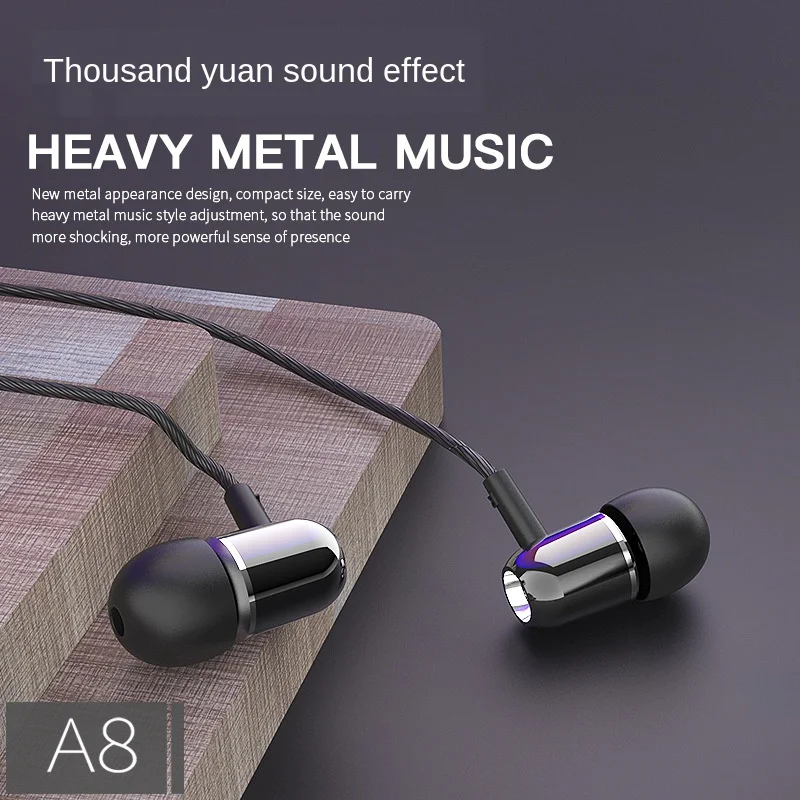 Wired Earphone In ear Earphone Earplugs with Wheat Android Universal Metal Wire Control Outdoor Fitness Headset