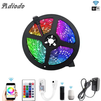 

Wifi led strip light SMD 5050 Waterproof RGB Tape DC 12V Ribbon diode Bluetooth Remote Control Full Set Non Flexible Strip Light