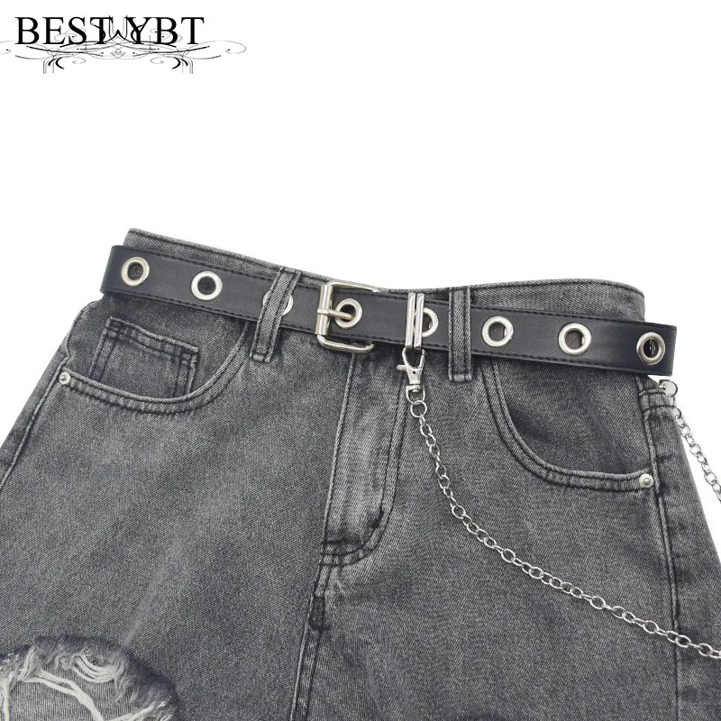 

Лучший YBT женский ремень в стиле панк из искусственной кожи с пряжкой из сплава с цепочкой простой и универсальный Индивидуальный Женский ремень
