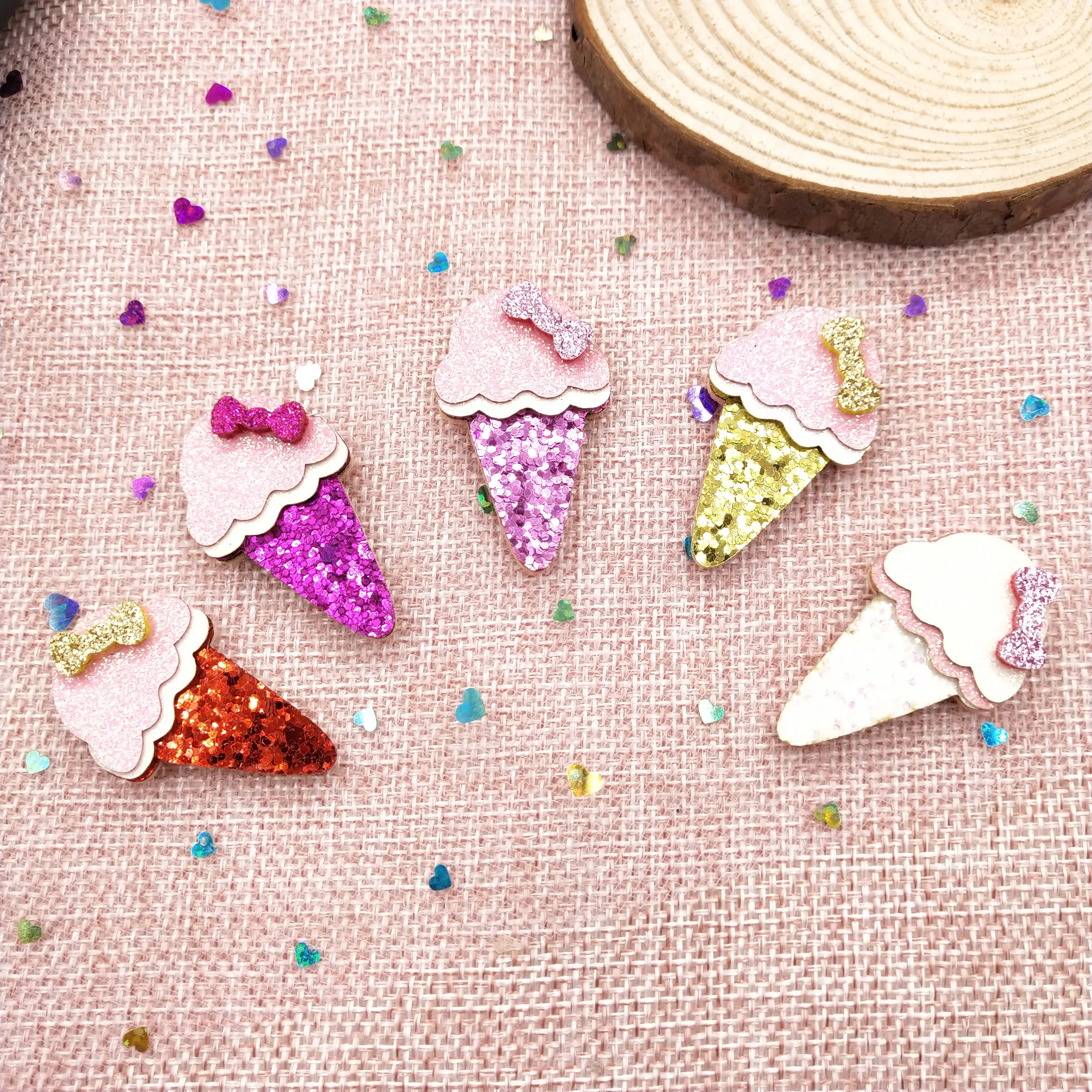 20pcs/lot Shiny Ice Cream Padded Felt Applique for Children Headwear Hair clip Accessorie and DIY Crafts Garment Accessoires