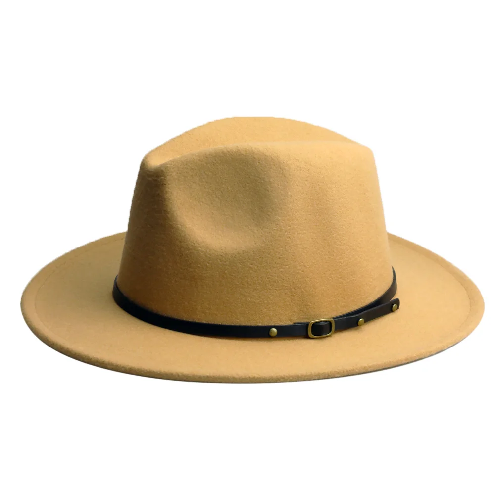 YY 14 цветов Fedora шляпа для женщин и мужчин зима PU ремень фетровая Кепка с плоскими полями шерстяной джазовый Панама Винтаж Трилби шляпа игрока FD19017