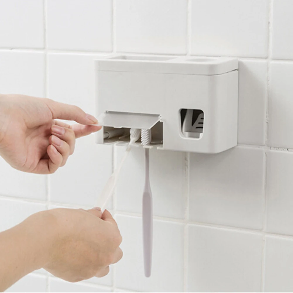 Wall Mounted Stand Home Toothbrush Holder Automatic Toothpaste Dispenser Squeezer Rack Dust-proof Bathroom Accessories Tools Set
