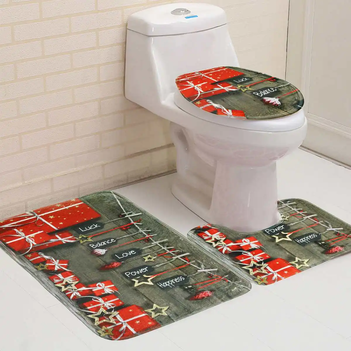 3x Bath Mat Merry Рождественский набор для ванной Снеговик Дед Мороз Санта колокол лося узор водонепроницаемый Душ занавес Туалет крышка коврик нескользящий коврик - Цвет: 3x Bath Mat