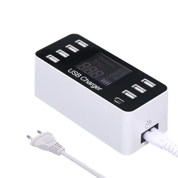 

8-Port USB Fast Charger LCD Display Power Adapter with Type-C Port Multi- functional Charger Station for Home Office and Travel