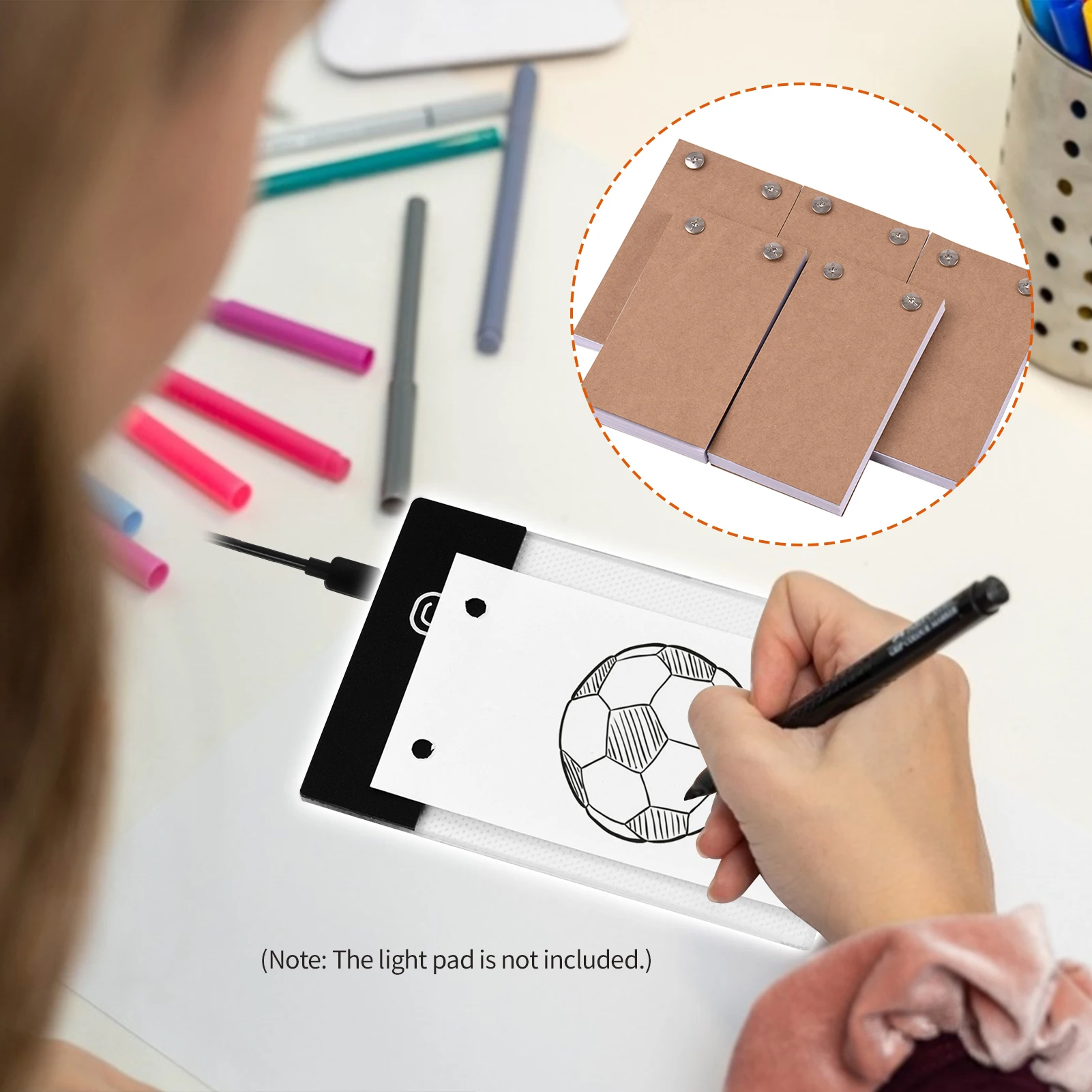 Kit de libro con almohadilla de luz A4, incluye 240 hojas de papel con  tornillos para dibujar y rastrear. Kit de animación de papel/libro en  blanco