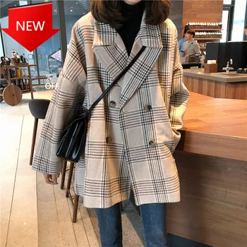 

Overcoat with Cotton Inside Plus Size Manteau Femme Casaco Women Autumn Winter Plaid Trench Coat Long Clothes
