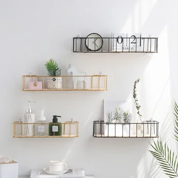 

Home Decoration Ornaments Household Furniture Wall Shelf Metal Basket Storage Holder Figurines Holders Kitchen Room Furnishing
