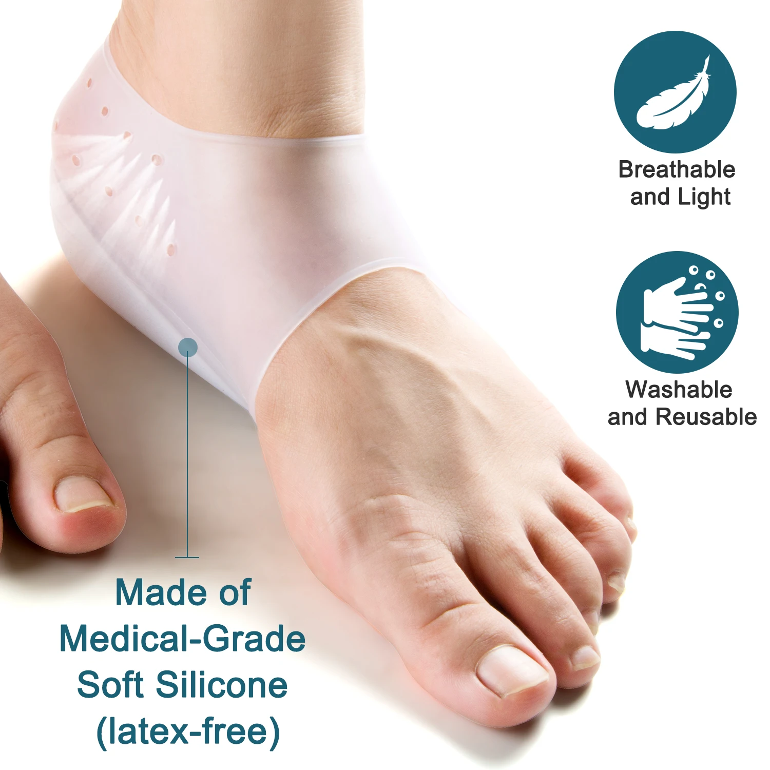 2pcs White 3cm Invisible Heightened Insoles For Men Women Breathable Silicone Heel Pad Insert Anti-crack Foot Protector C1674