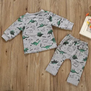 

New Spring Baby Boys Clothes 0-2T Set Long Sleeve Print T-shirt Tops Striped Pants Trouser Baby Clothes Set for Infants 0-2Y