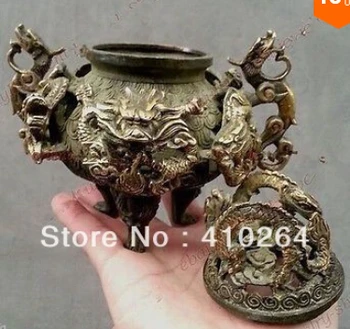 

Free Shipping Collection Bronze China lucky 9 dragon Statue incense burner Censer