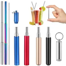Портативная соломенная металлическая Питьевая многоразовая Складная соломинка телескопическая прямая соломинка с Чехол/щетка для чистки
