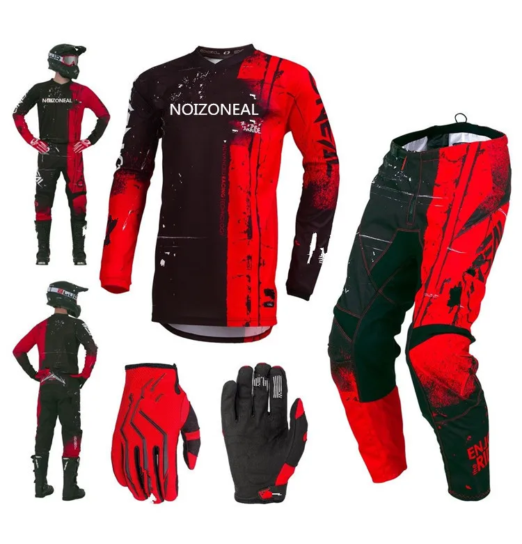 NOIZONEAL мотокросса костюм мотобайкер гоночный красный Джерси брюки MX ATV Dirt Bike наборы для гонок езда снаряжение комбинация+ Бесплатные Перчатки
