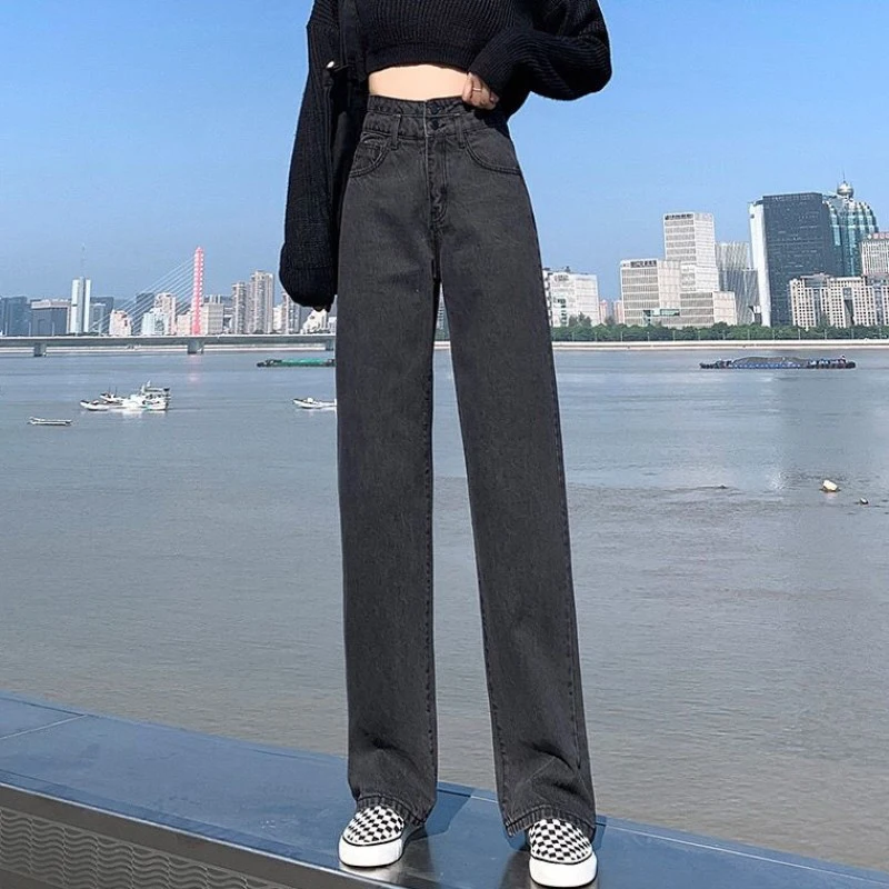 Classic Solid High Waist Wide Leg Jeans 