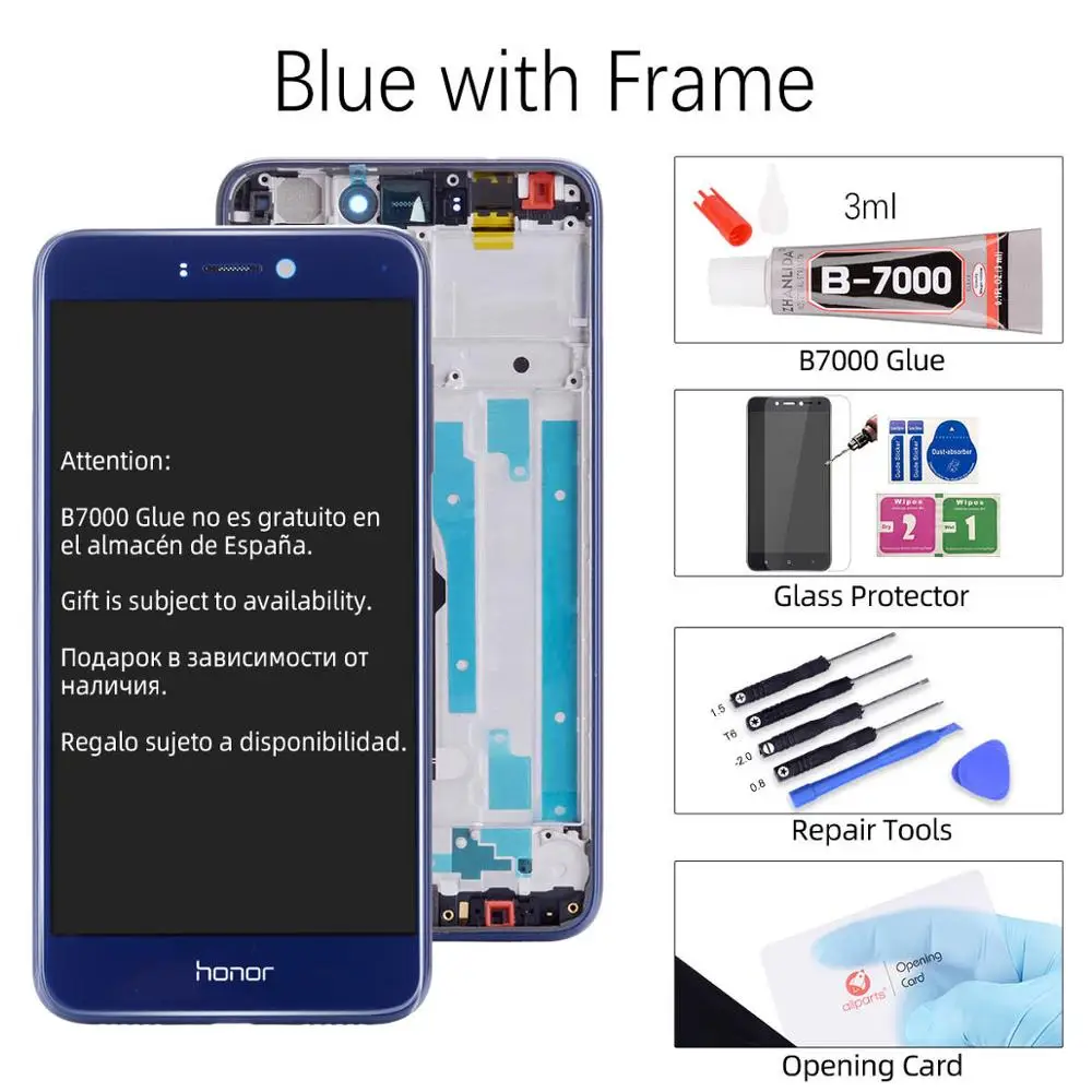 Дисплей для HUAWEI Honor 8 Lite PRA-TL10 LCD в сборе с тачскрином на рамке 5.2'' белый золото черный синий - Цвет: with Frame Blue