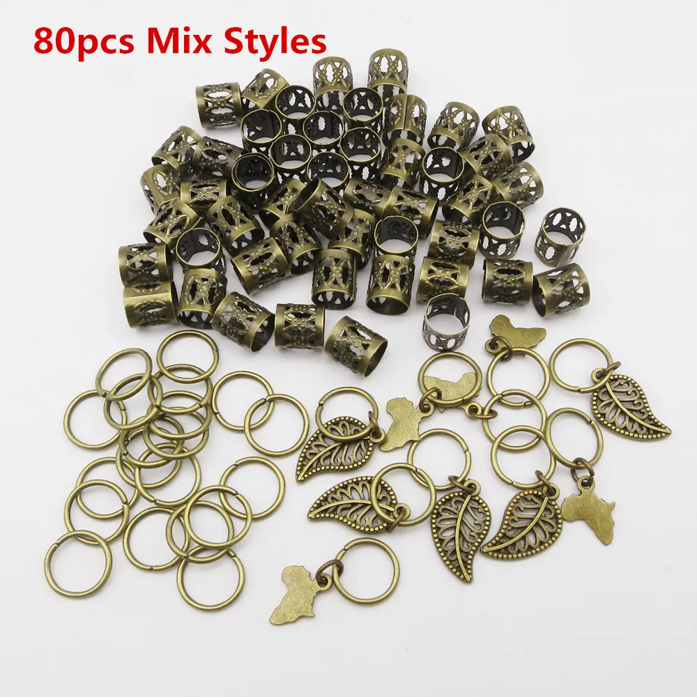 Anillos africanos de bronce para el pelo, cuentas para el pelo, brazaletes, dijes, trenzas de pelo Dread, joyería para hombres y mujeres, accesorios, 70/80/100 Uds.