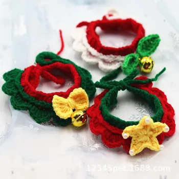 

Net red cat dog pet collar hand woven dog Bib cat triangle scarf holiday dress Christmas decoration lovely scarf hat