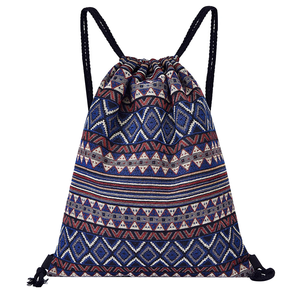 

Large Capacity Knit Fabric Drawstring Backpack Fashion Foldable Casual Daily Travel Geometrical Durable Sack Retro Style