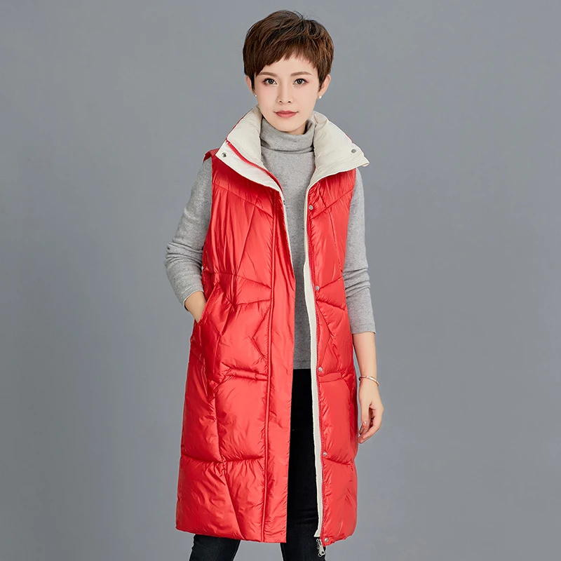 

Длинный жилет с хлопковой подкладкой, женский жилет большого размера без рукавов, женский жилет на молнии с воротником-стойкой, зимние теплые женские жилеты