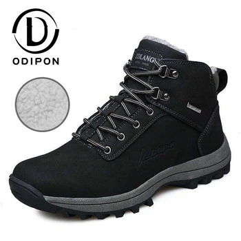 

Odipon Men Winter Shoes Waterproof Outdoor Work Shoes Warm Plus Fur Running Sneakers Lace-up Leather Men Shoes Big Size 47