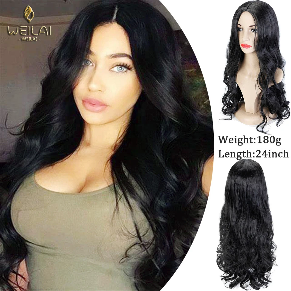WEILAI Middle separation Wig Europe and the United States golden black big wave wigs set long curly hair |