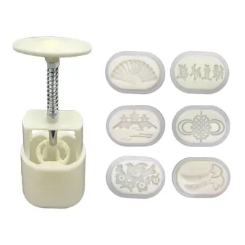 

50g Mooncake Mold 6 Fan Stamps Hand Press Green Bean Cake Pastry Mould DIY Bakware Mid-autumn Festival