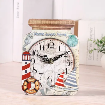 

Drift Bottle Wooden Table Clock Vintage Nordic Dial Mute Movement Desktop Relogio de mesa Horloge Living Room Bedroom Home Decor