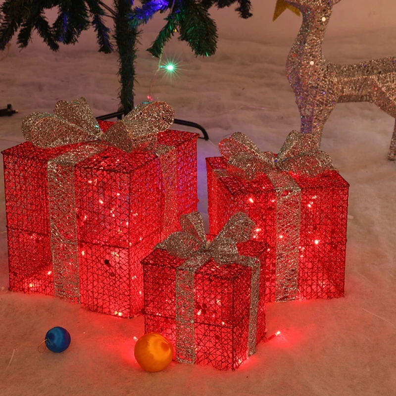 家のための鉄のワイヤーで作られた妖精の贈り物ボックス3ピース-セット子供と大人のための収納ケースパーティー用品木の装飾