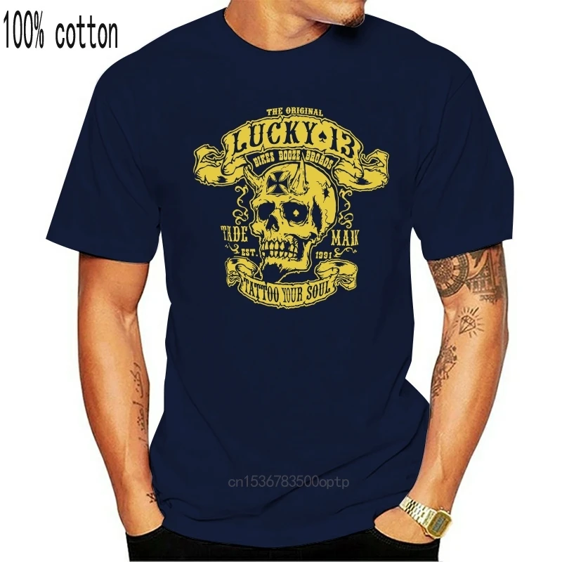 Lucky 13 футболка для мужчин широкие велосипеды черепа мотоцикла hot rod татуировки s-4xl