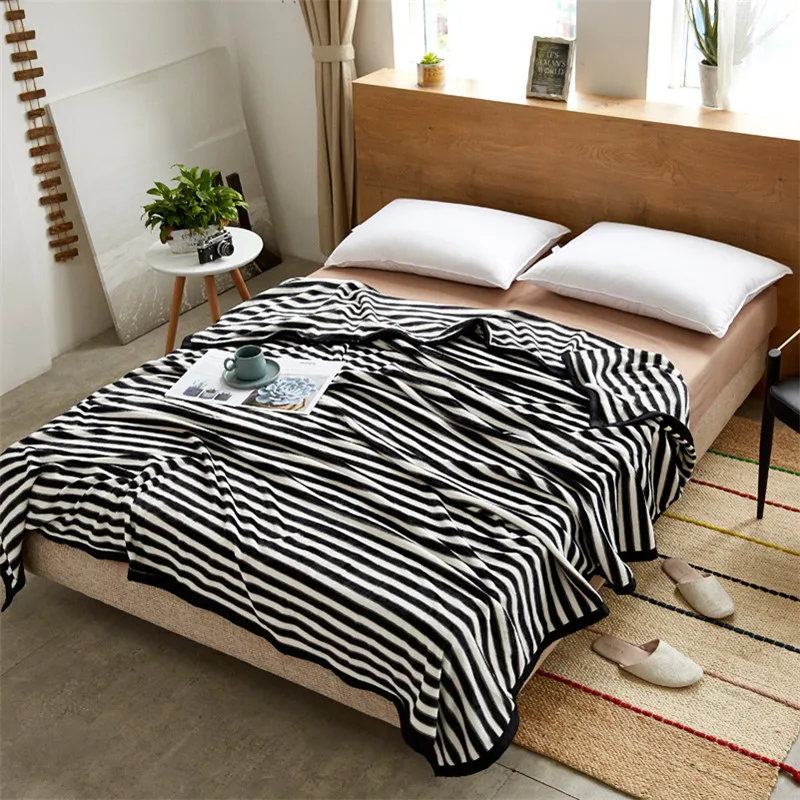 

Stripe blankets simple quilts twin full queen king girls blankets Throw Flannel blanket on Bed/car/sofa luxury black white rugs