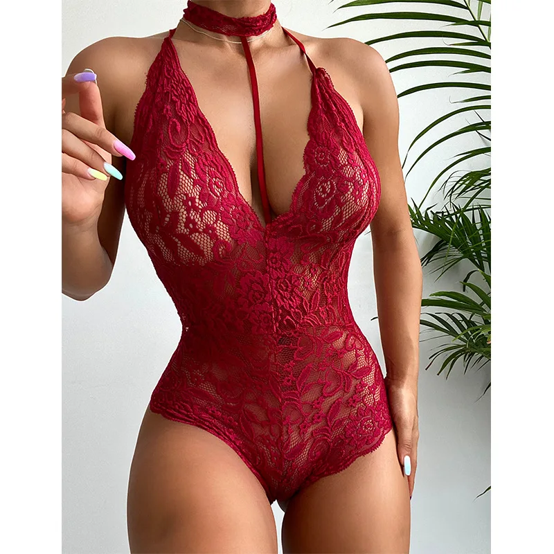 Sexy Woman Underwear Black Floral Lace Sleepwear Choker V-Neck Bodysuit Playsuits Female Costumes Sexy Lingerie Set Intimates women lingerie women bodysuit sleep wear set