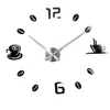 Coffee Cup 3D Large Wall Clock Modern Design Silent Acrylic Decorative Self adhesive DIY Digital Wall Clocks for Living Room 3