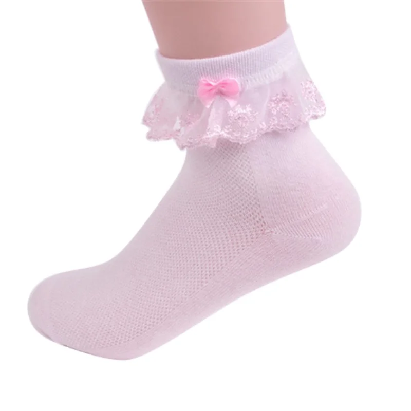 1 шт., носки для маленьких девочек в стиле ретро с кружевными оборками, сетчатые носки принцессы короткие Дышащие носки для девочек,# E - Цвет: Розовый