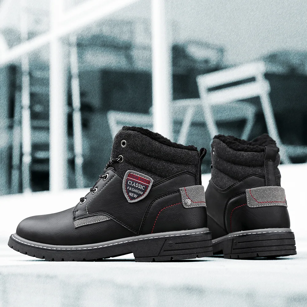 Высококачественные модные зимние мужские ботинки; теплые рабочие ботинки; мужские ботинки-дезерты на шнуровке; обувь с высоким берцем с круглым носком; H454