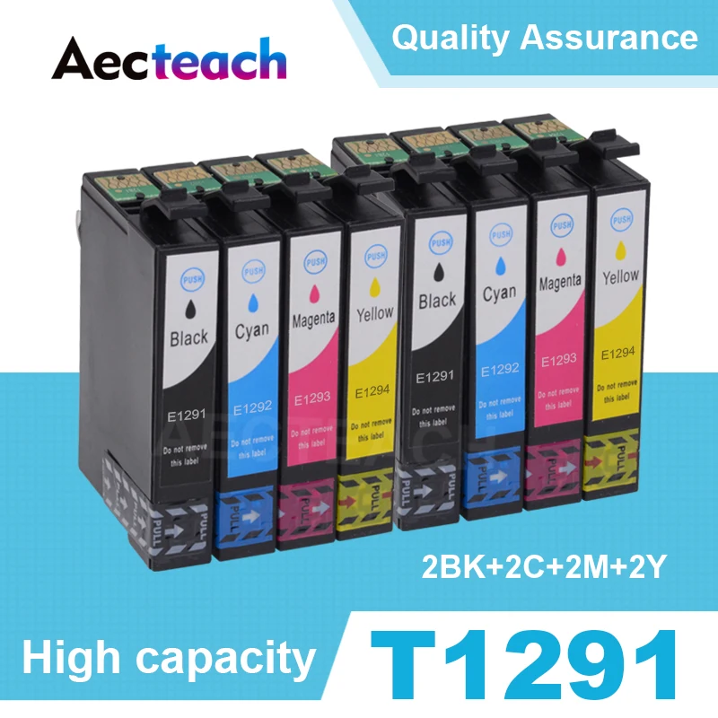 Aecteach 2 комплекта 12XL совместимый чернильный картридж для принтера EPSON T1291 T1292 T1293 T1294 офисные B42WD BX305F BX305FW 320FW BX525W принтер