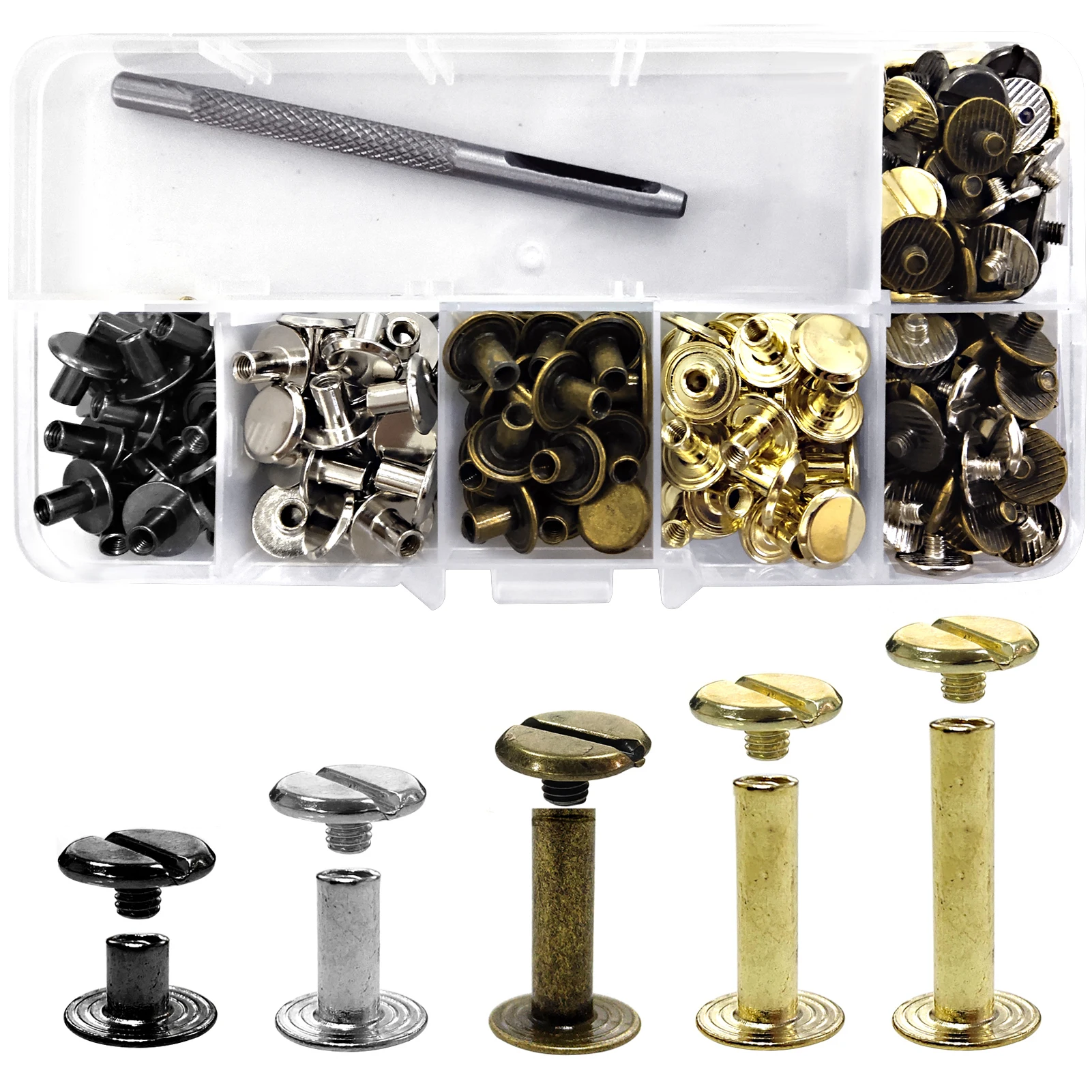 QUARKZMAN 10x6mm Borchie a Rivetto 8 Set Rivetto in Pelle Rivetti Doppio Cappuccio Piedini per Borse per Artigianato in Ottone per Borse Portafogli