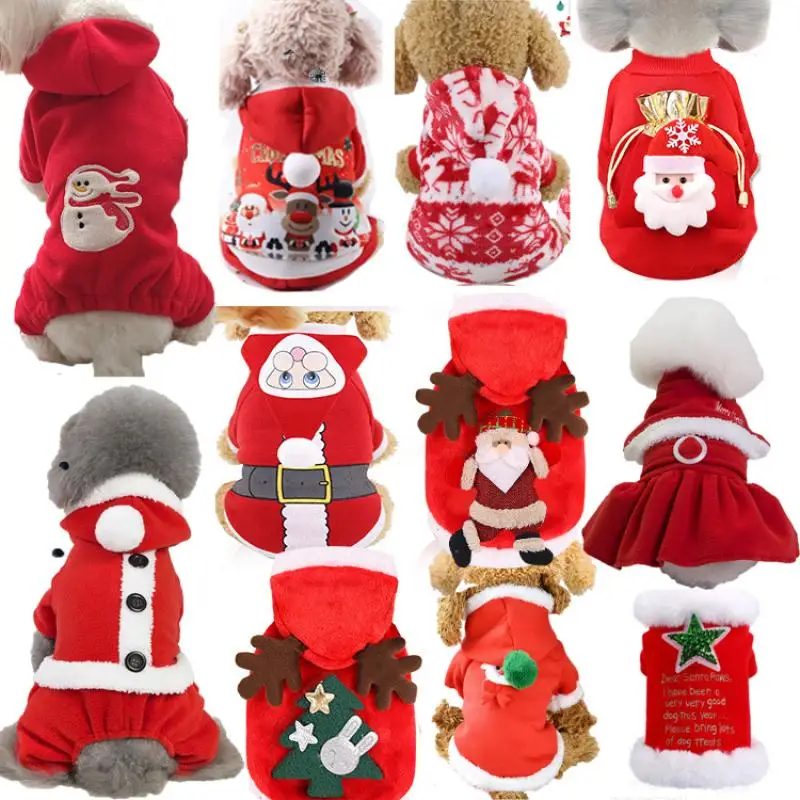 Рождественская одежда с принтом в виде собак зимнее теплое пальто костюм для домашних питомцев, кошек толстовки Щенок наряд Праздничная украшения собаки кошки костюм "Санта", "Костюмы