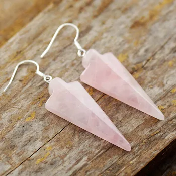 Luxury Women Dangle Earrings Arrowhead Rose Quartzs Drop Earring Bold Elegant Earring Natural Stone Jewelry Dropship Wholesale